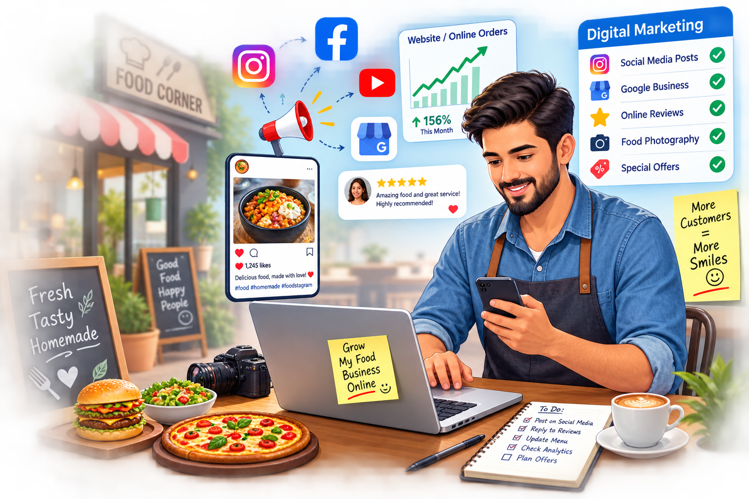 small food business owner managing digital marketing